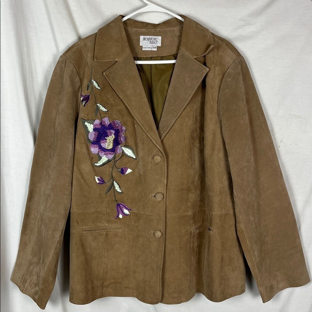 Brownstone Studio Floral Embroidered Suede Jacket